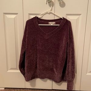 Purple v-neck sweater, chenille.